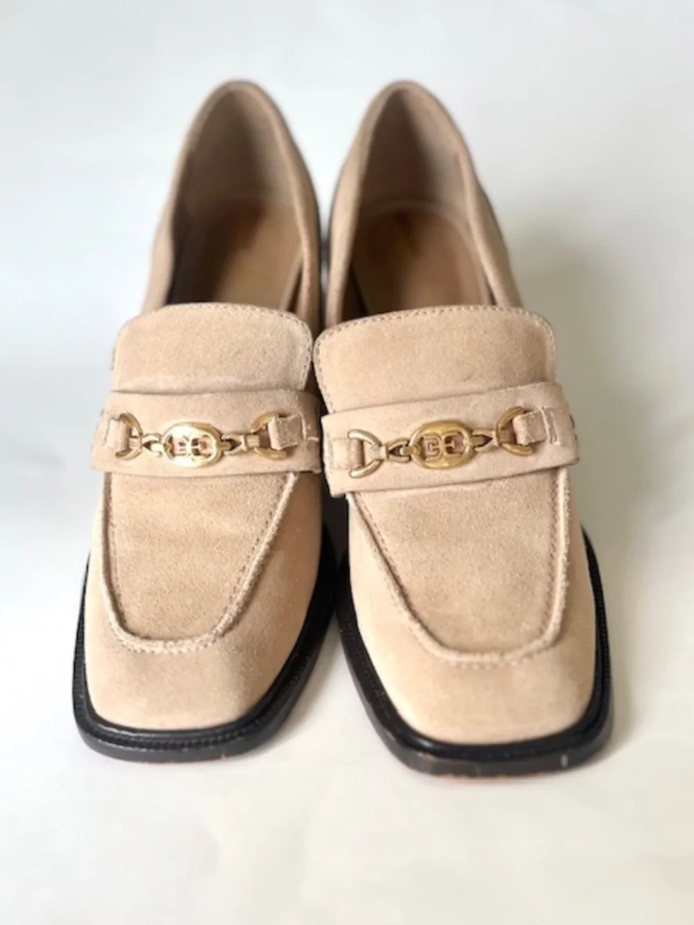 Sam Edelman Quincy Block Heel Suede Loafers in light tan/beige
